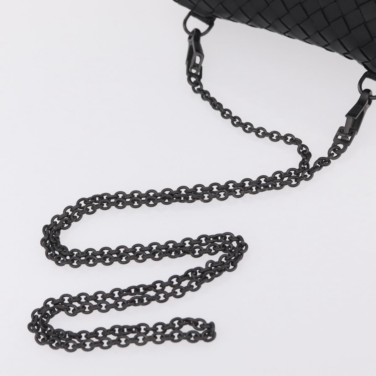 BOTTEGA VENETA INTRECCIATO Chain Shoulder Bag Leather Black Auth 204907A