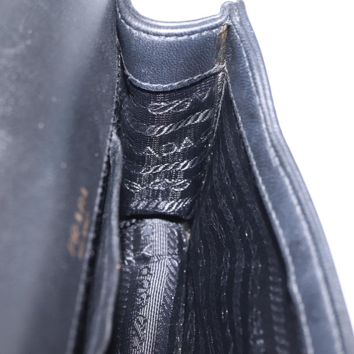 PRADA Gathered Chain Shoulder Bag Leather Black Gold Auth 204909A