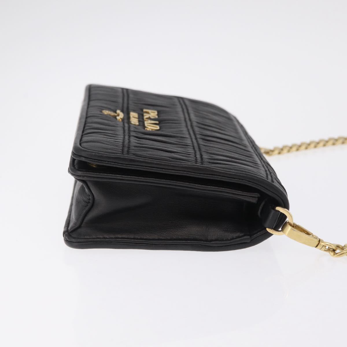 PRADA Gathered Chain Shoulder Bag Leather Black Gold Auth 204909A
