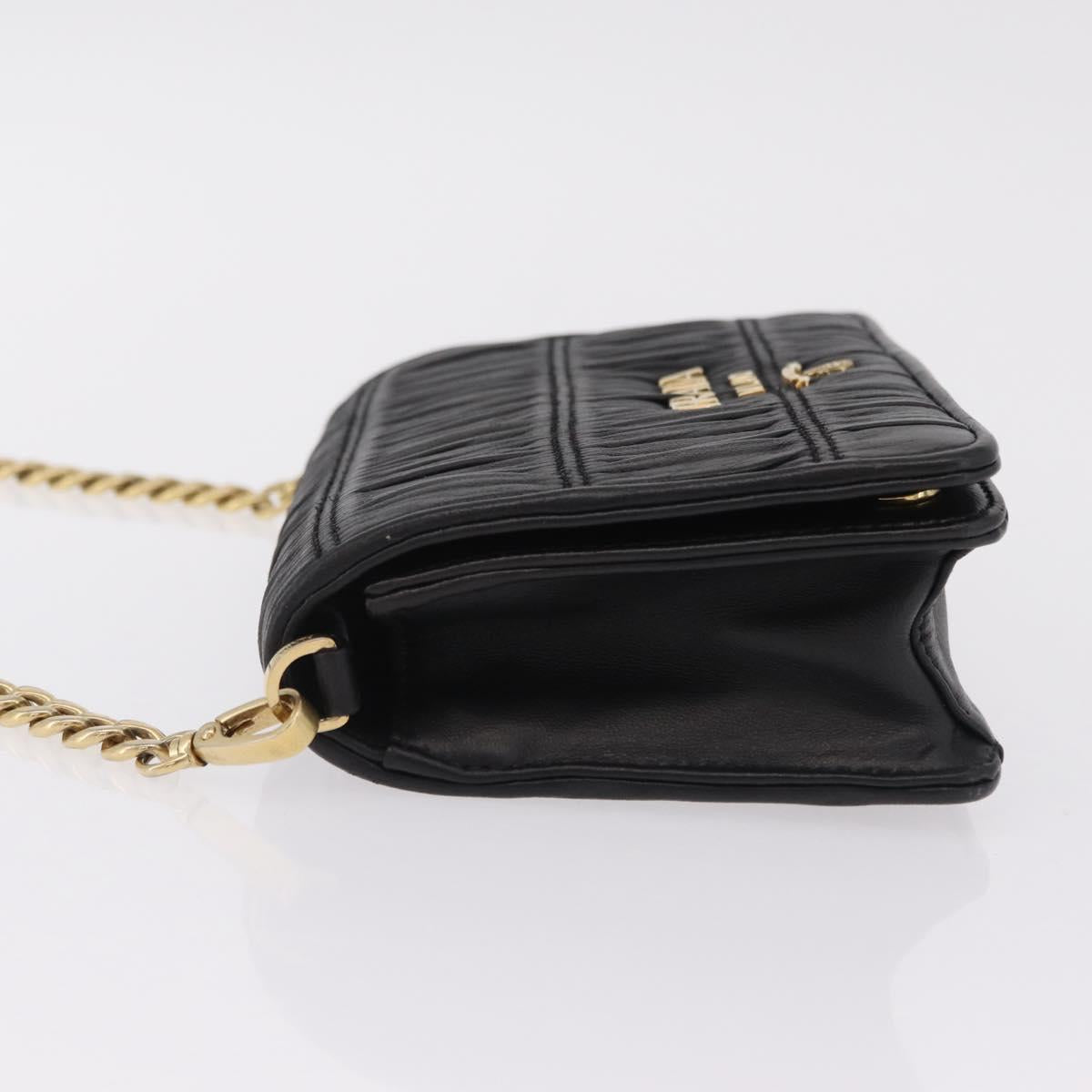 PRADA Gathered Chain Shoulder Bag Leather Black Gold Auth 204909A