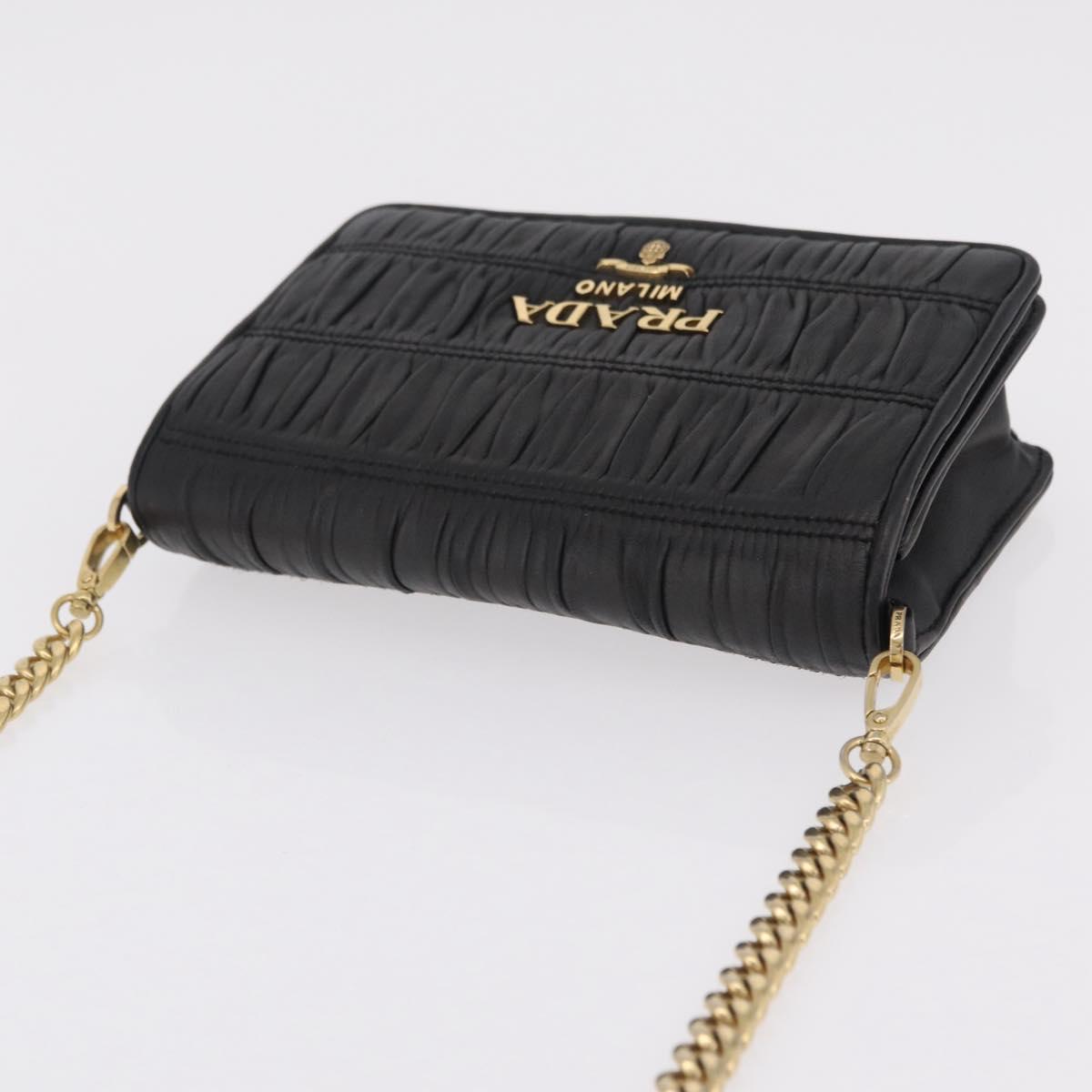 PRADA Gathered Chain Shoulder Bag Leather Black Gold Auth 204909A