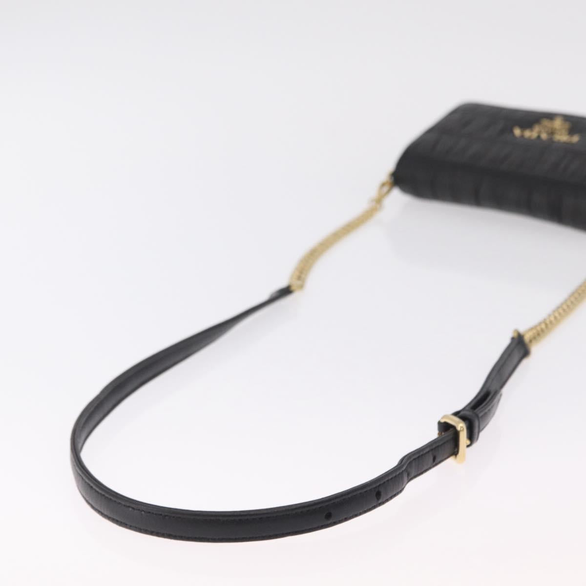 PRADA Gathered Chain Shoulder Bag Leather Black Gold Auth 204909A