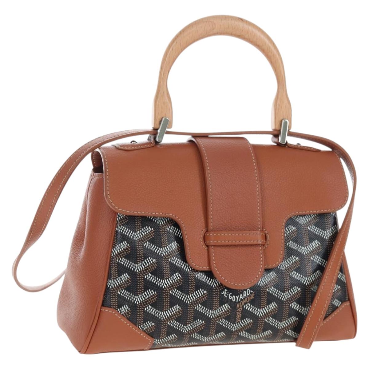 GOYARD Herringbone Saigon Mini Hand Bag PVC 2way Brown Silver Auth 204910SM