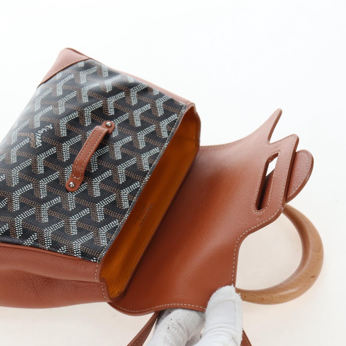 GOYARD Herringbone Saigon Mini Hand Bag PVC 2way Brown Silver Auth 204910SM