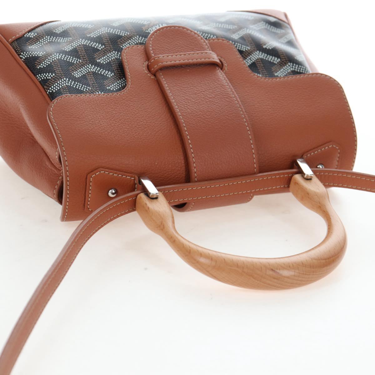 GOYARD Herringbone Saigon Mini Hand Bag PVC 2way Brown Silver Auth 204910SM