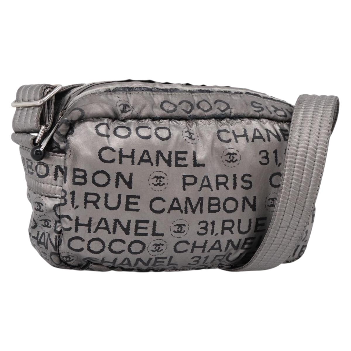 CHANEL Unlimited Shoulder Bag Coated Canvas Silver CC Auth 204911