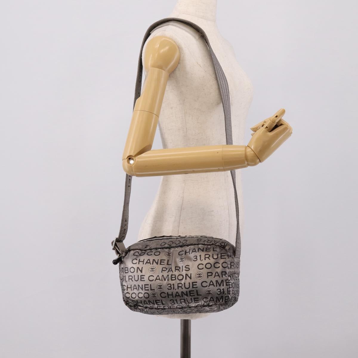 CHANEL Unlimited Shoulder Bag Coated Canvas Silver CC Auth 204911