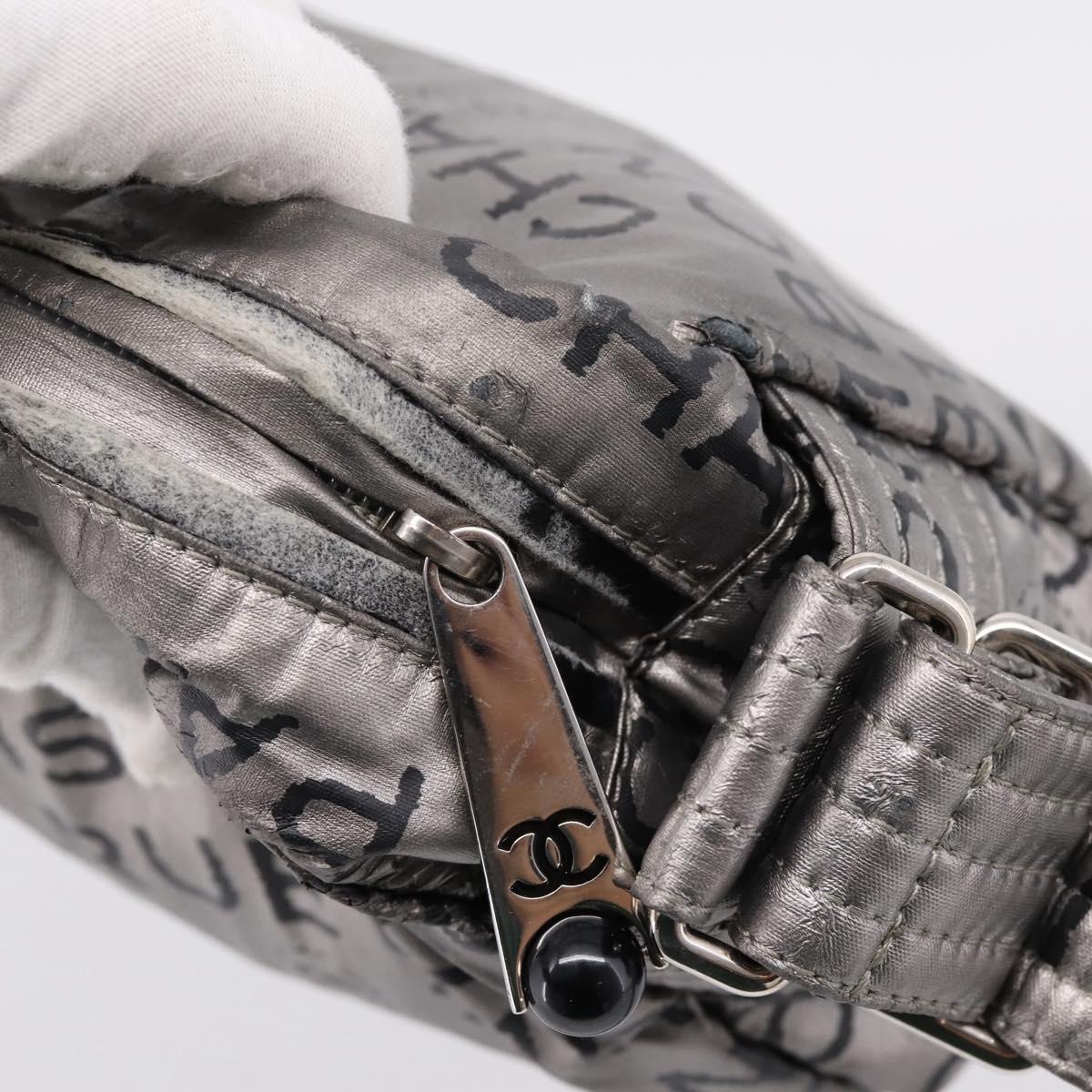 CHANEL Unlimited Shoulder Bag Coated Canvas Silver CC Auth 204911
