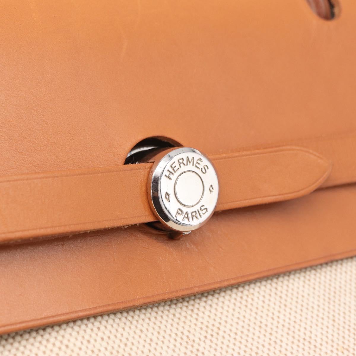 HERMES Herbag GM Tote Bag Canvas Beige Silver Auth 204913V