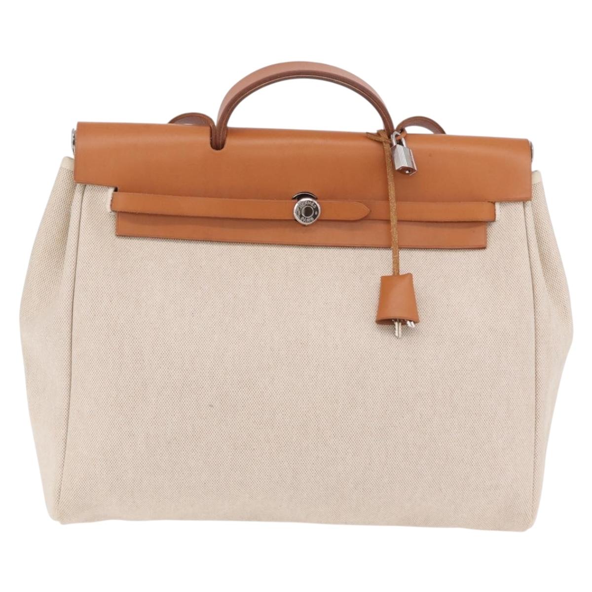 HERMES Herbag GM Tote Bag Canvas Beige Silver Auth 204913V