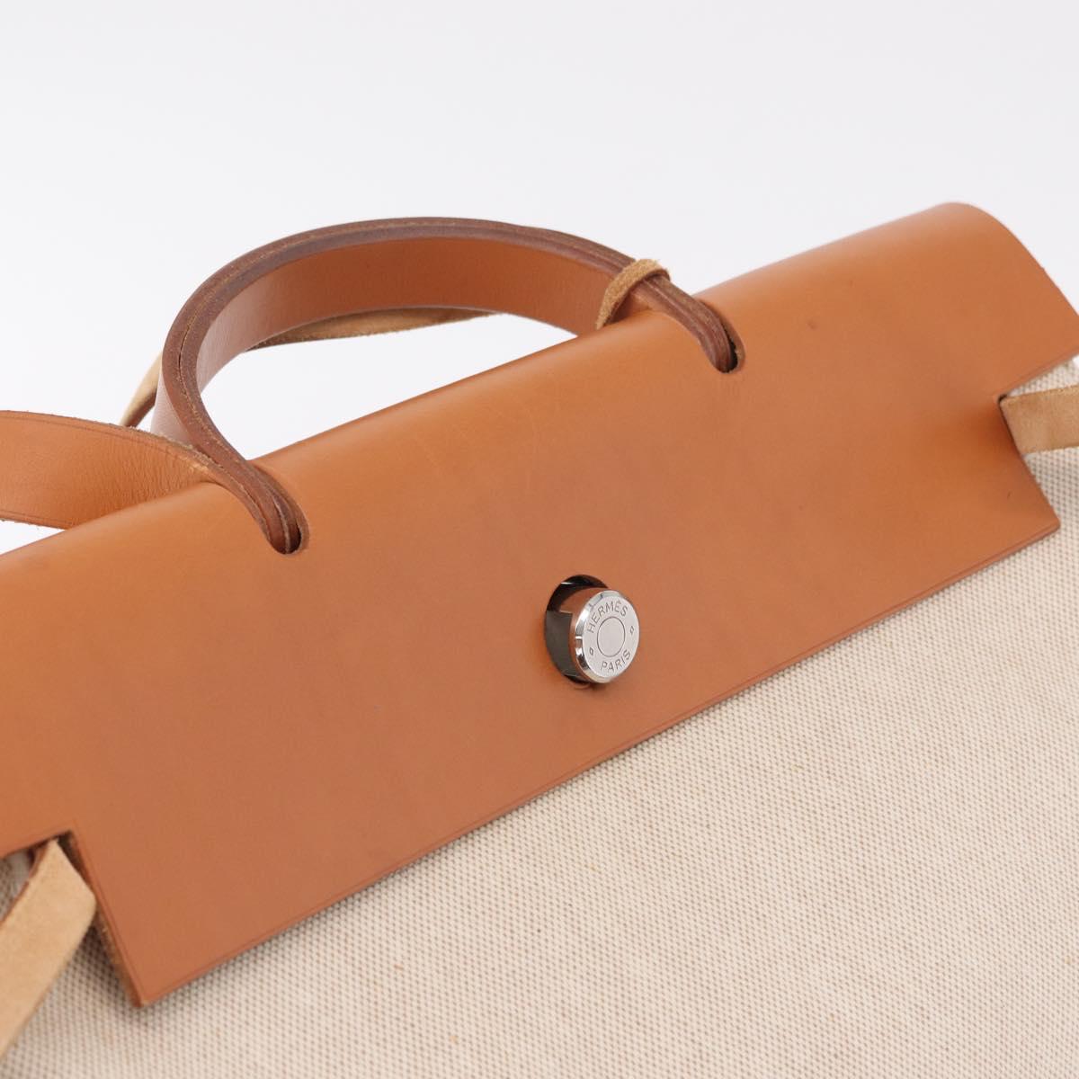 HERMES Herbag GM Tote Bag Canvas Beige Silver Auth 204913V