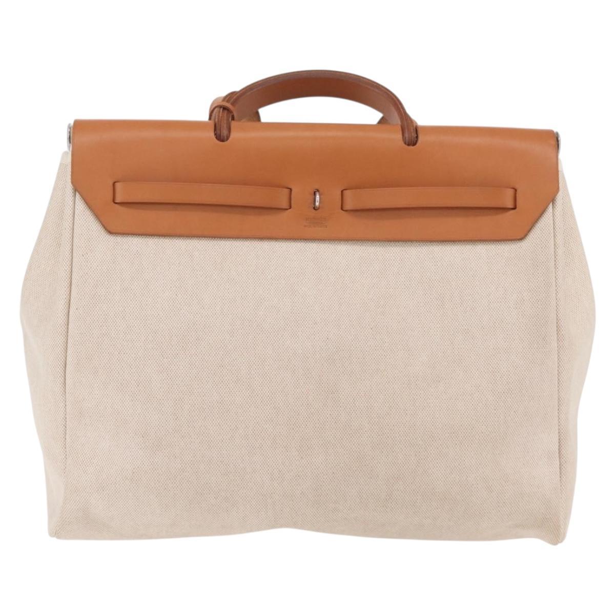 HERMES Herbag GM Tote Bag Canvas Beige Silver Auth 204913V