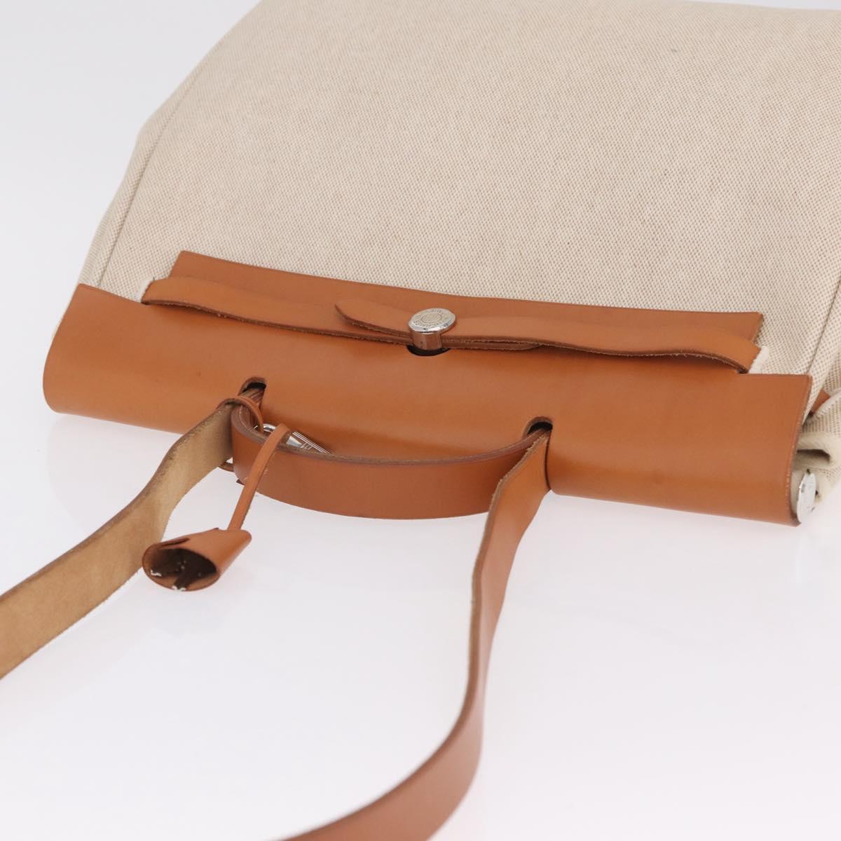HERMES Herbag GM Tote Bag Canvas Beige Silver Auth 204913V