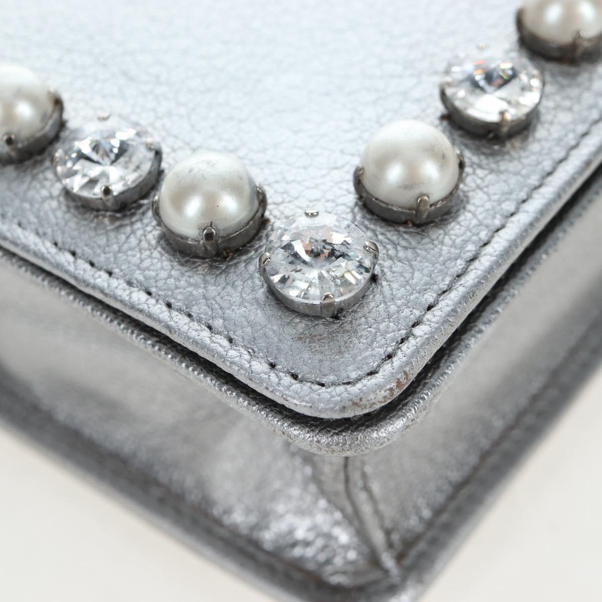 Miu Miu Chain Shoulder Bag Leather Silver Auth 204916M