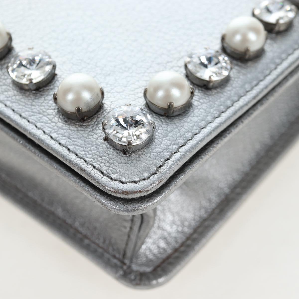 Miu Miu Chain Shoulder Bag Leather Silver Auth 204916M