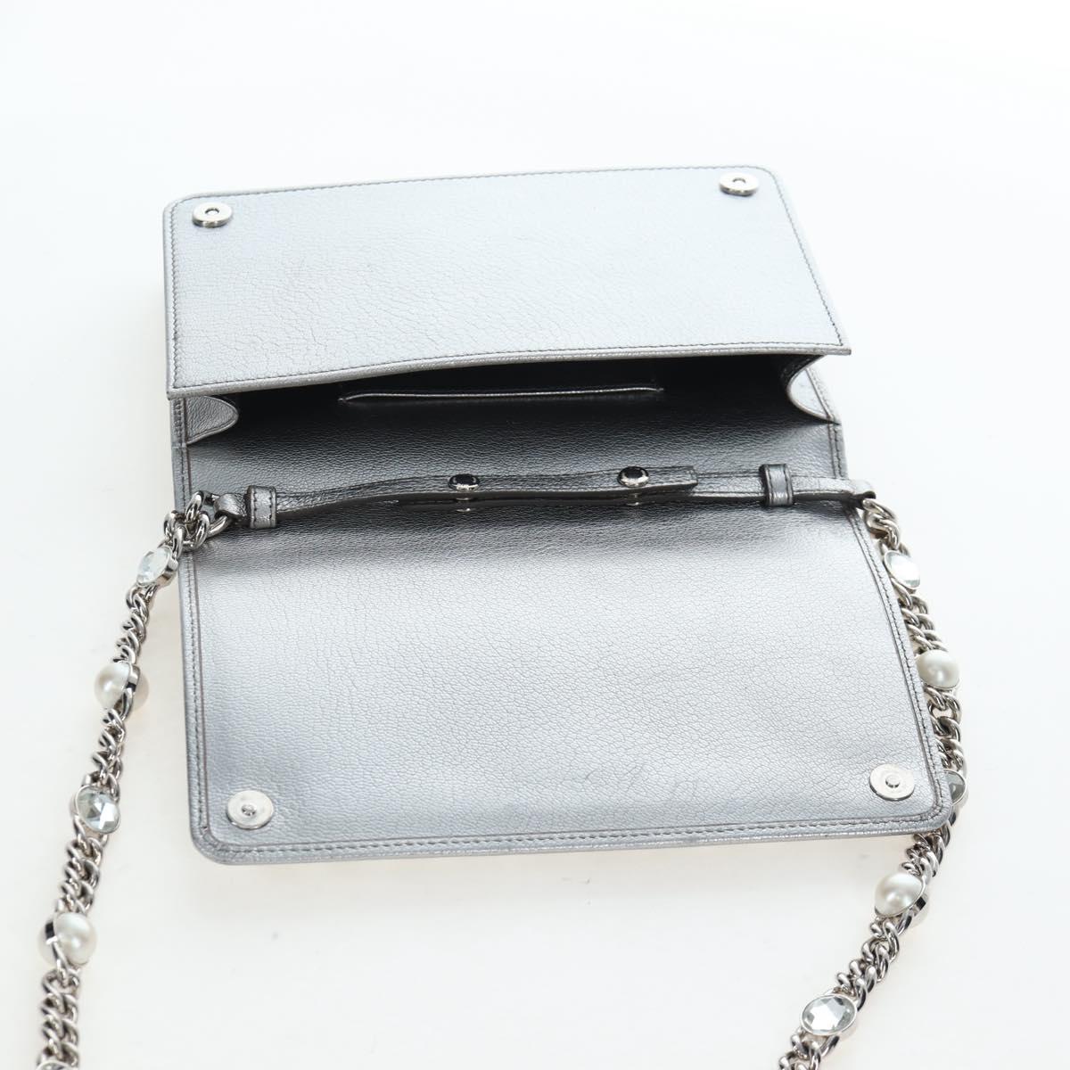 Miu Miu Chain Shoulder Bag Leather Silver Auth 204916M