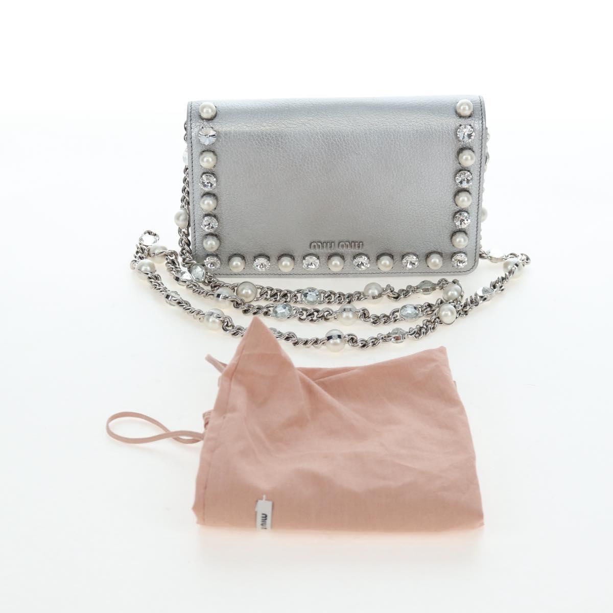 Miu Miu Chain Shoulder Bag Leather Silver Auth 204916M