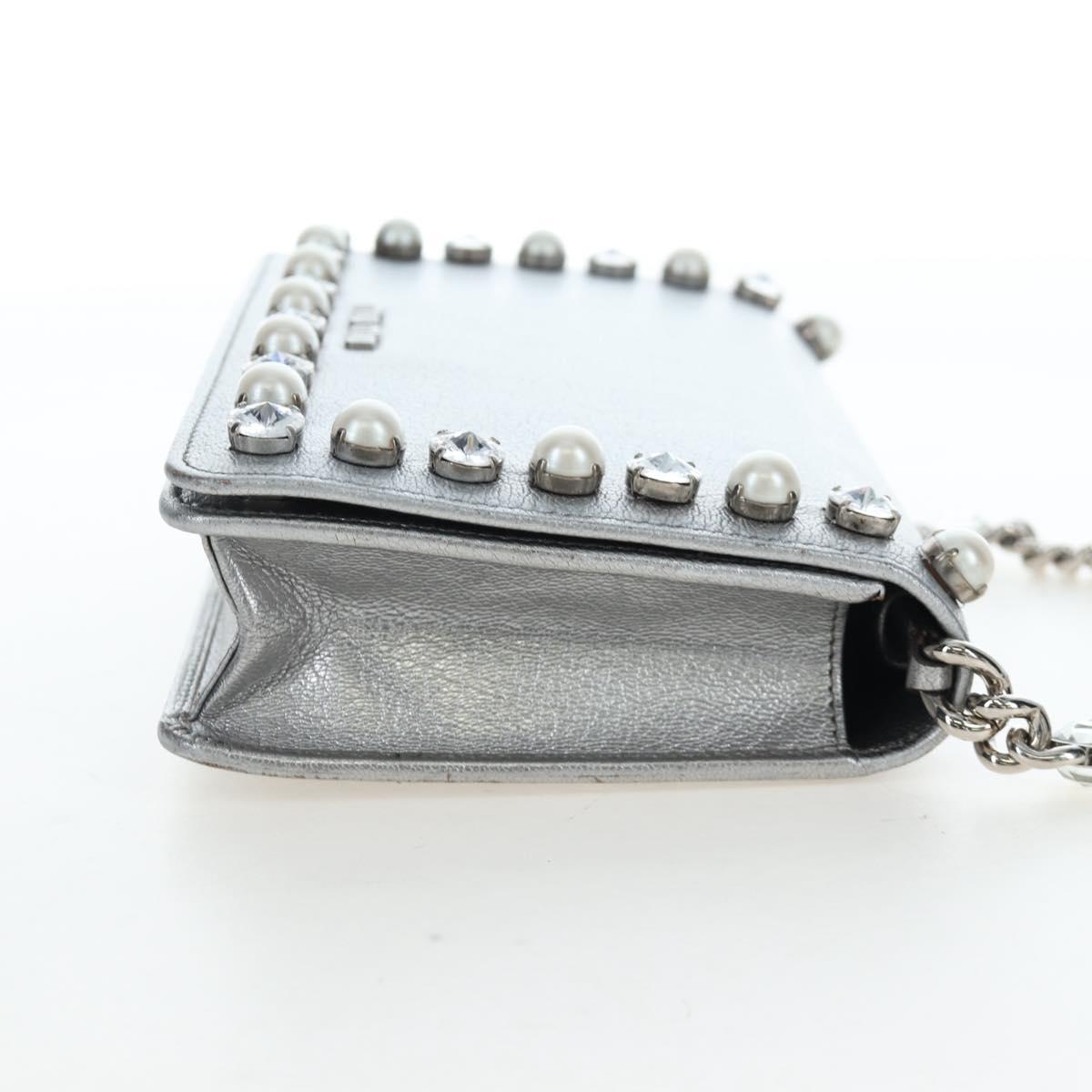 Miu Miu Chain Shoulder Bag Leather Silver Auth 204916M