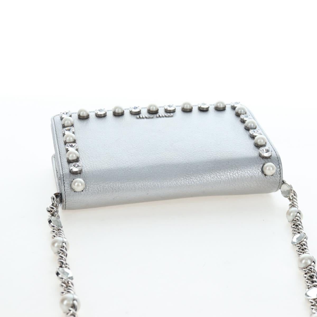 Miu Miu Chain Shoulder Bag Leather Silver Auth 204916M