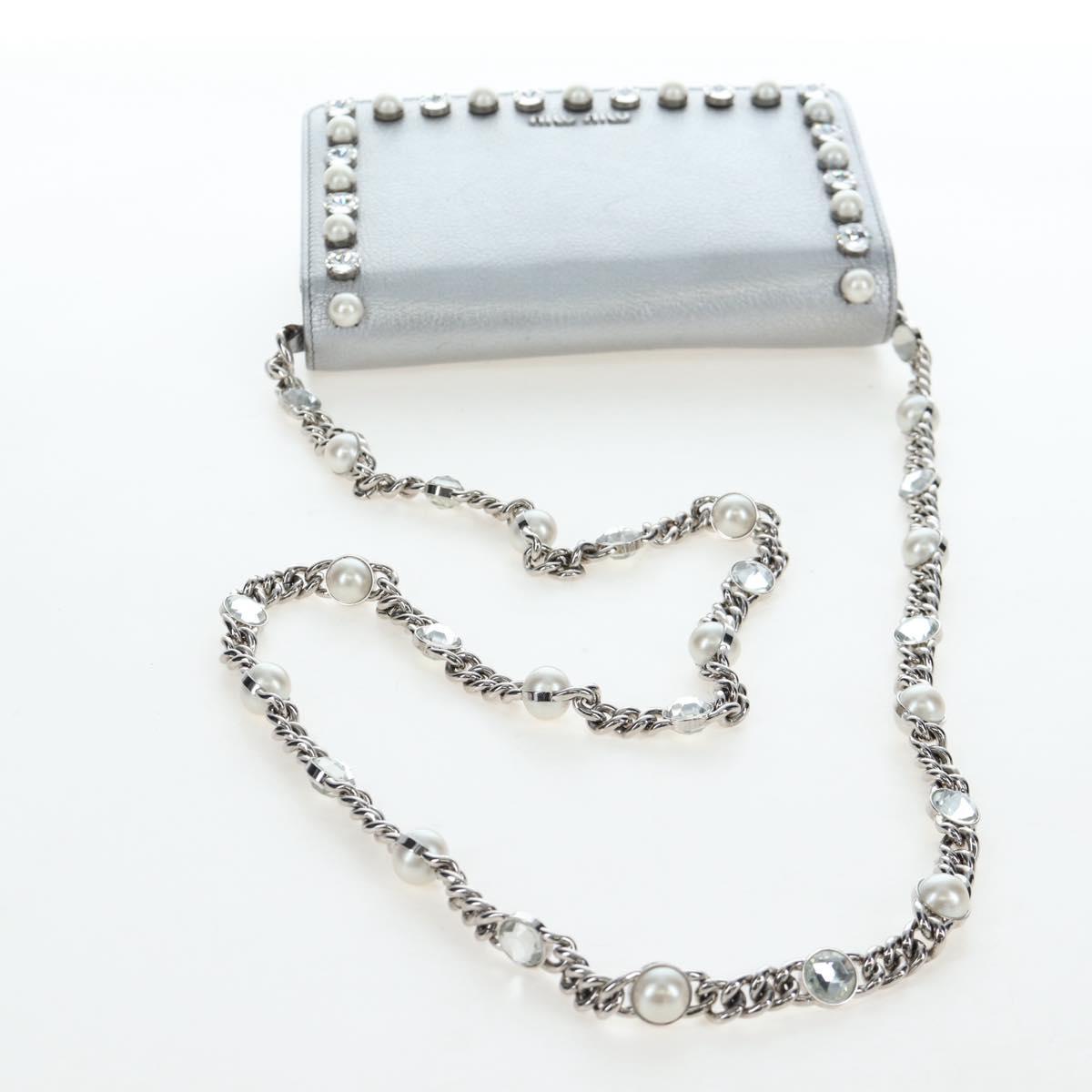 Miu Miu Chain Shoulder Bag Leather Silver Auth 204916M