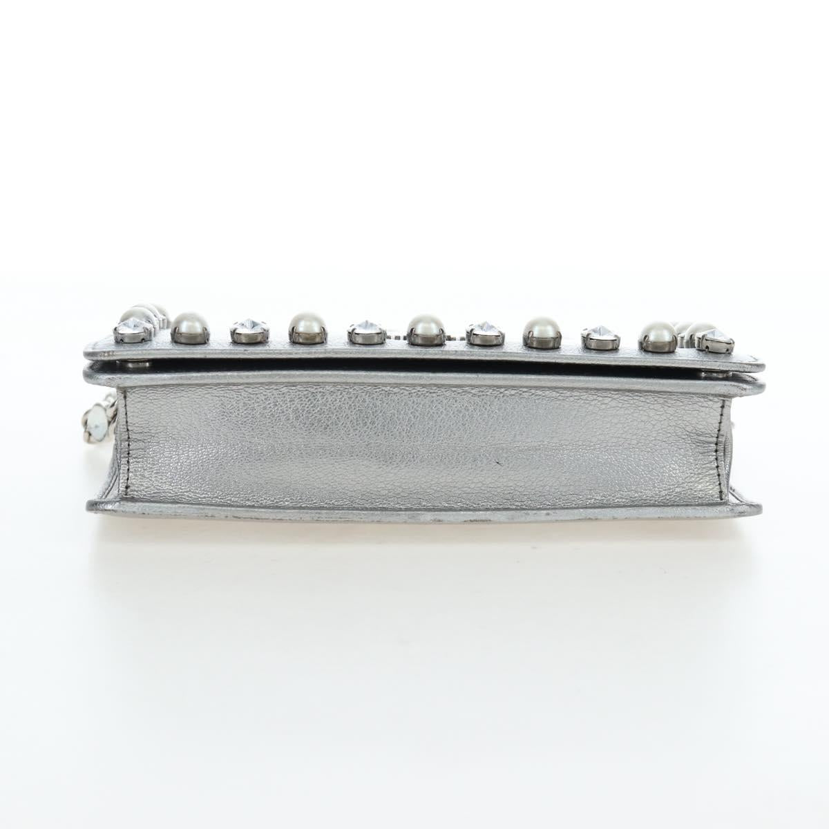 Miu Miu Chain Shoulder Bag Leather Silver Auth 204916M