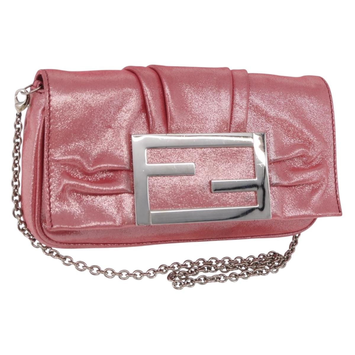 FENDI Mia Pochette Chain Shoulder Bag Leather Pink Silver 8BP046 Auth 204918M