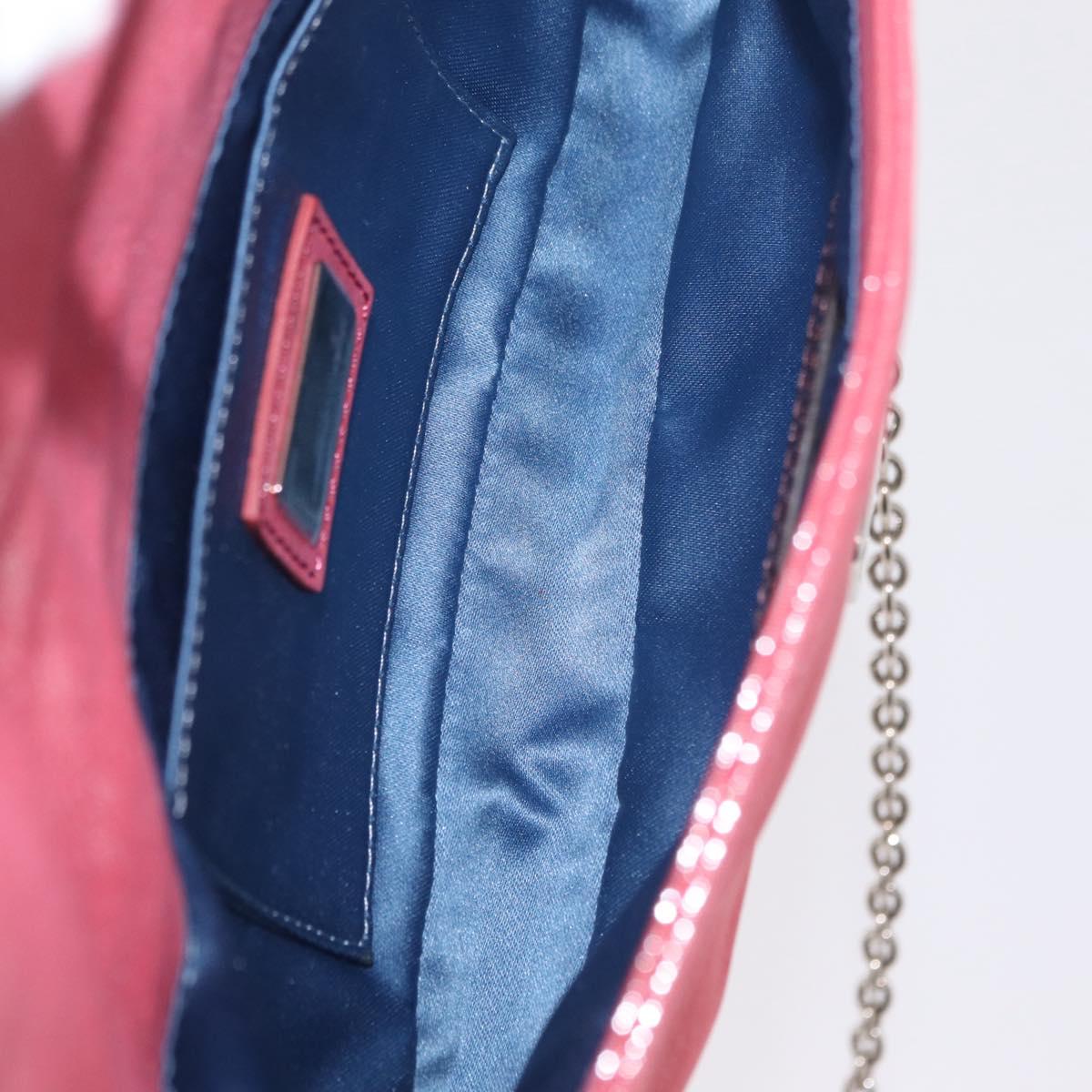 FENDI Mia Pochette Chain Shoulder Bag Leather Pink Silver 8BP046 Auth 204918M