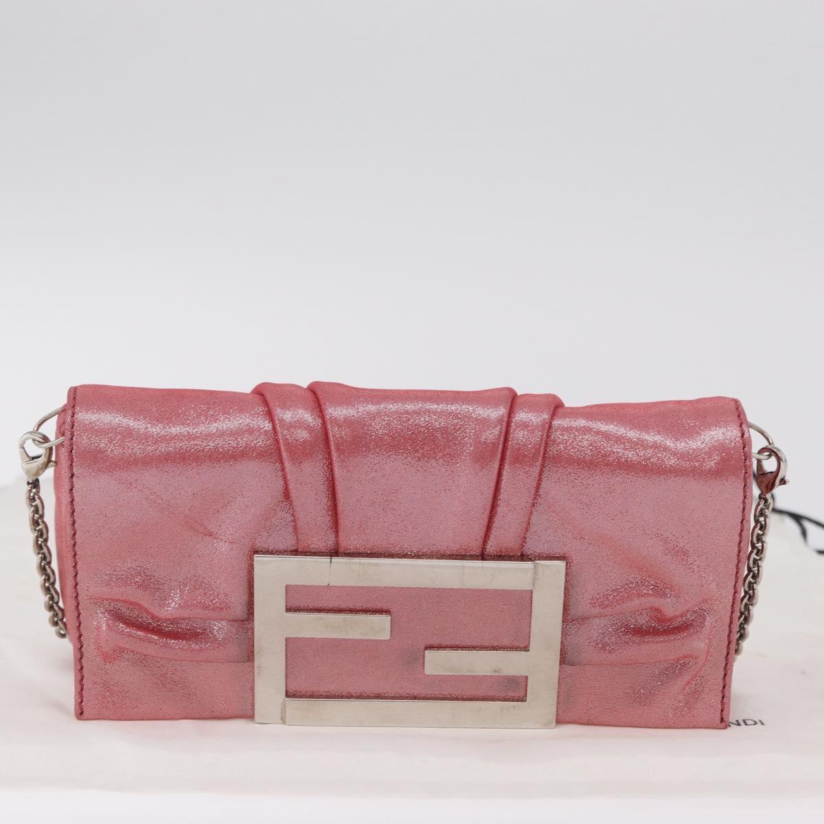 FENDI Mia Pochette Chain Shoulder Bag Leather Pink Silver 8BP046 Auth 204918M