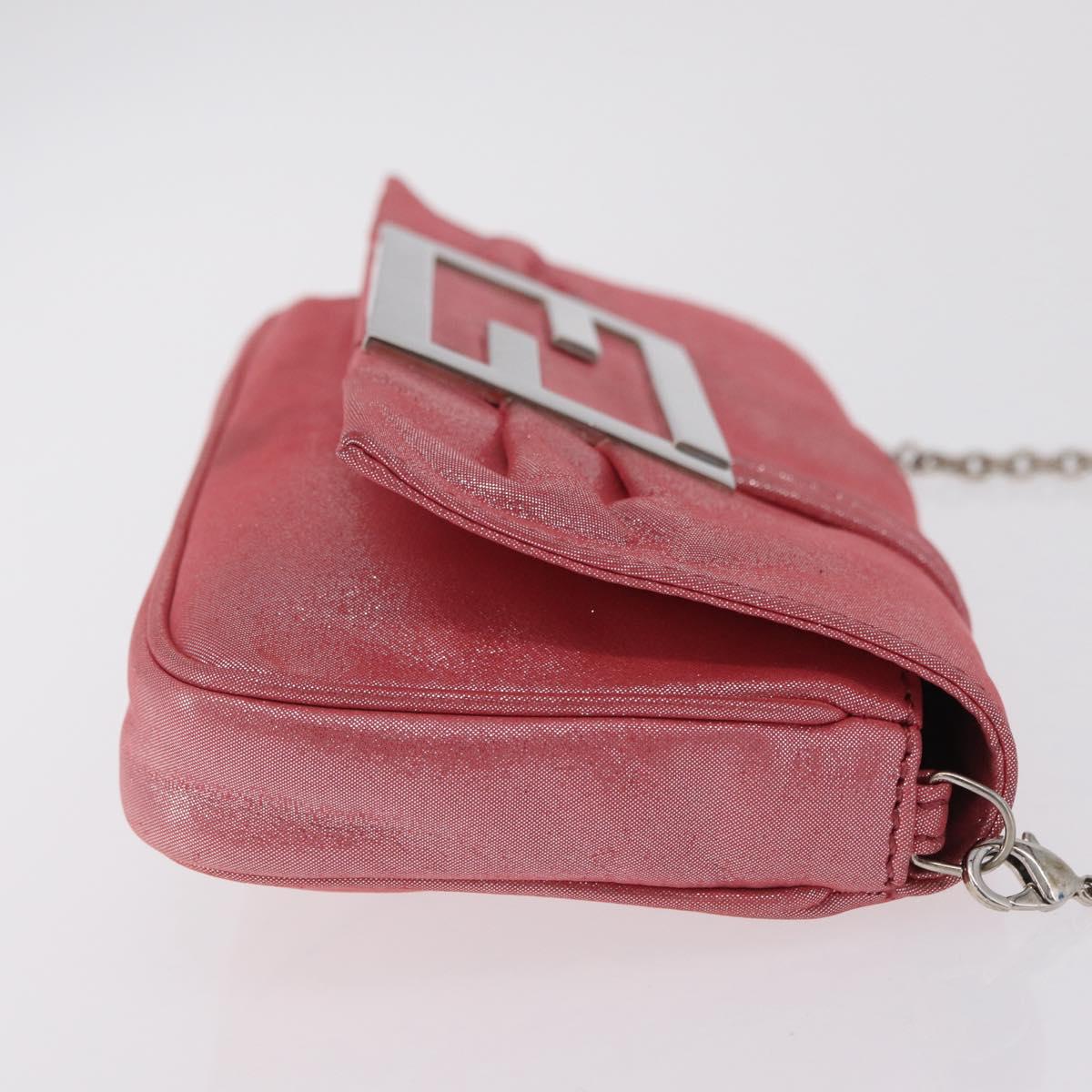 FENDI Mia Pochette Chain Shoulder Bag Leather Pink Silver 8BP046 Auth 204918M