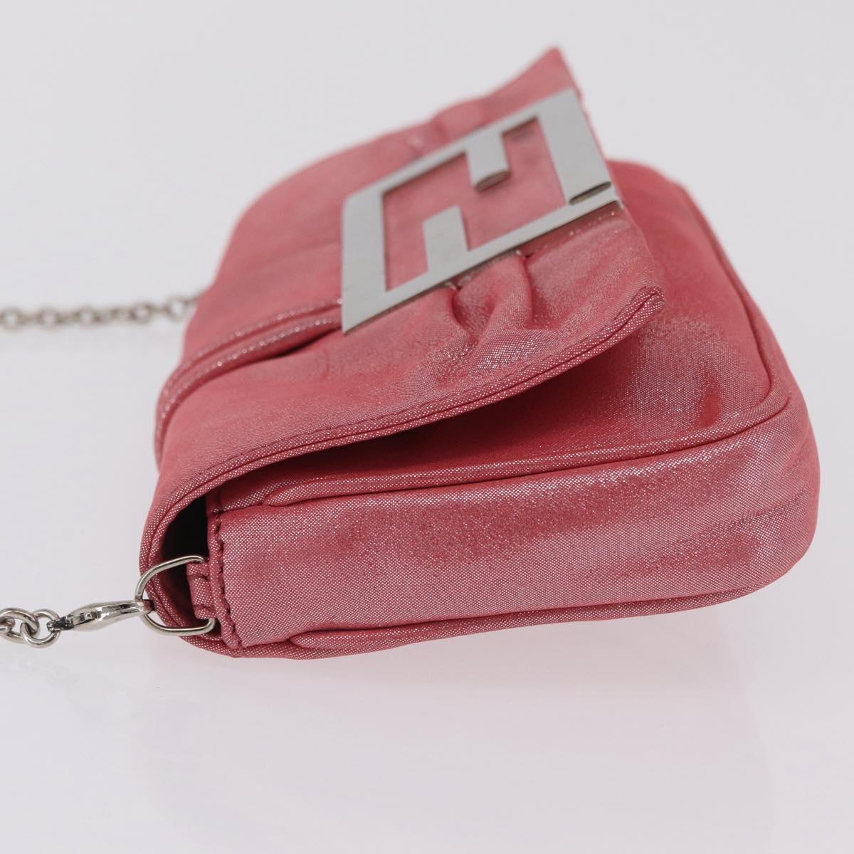 FENDI Mia Pochette Chain Shoulder Bag Leather Pink Silver 8BP046 Auth 204918M