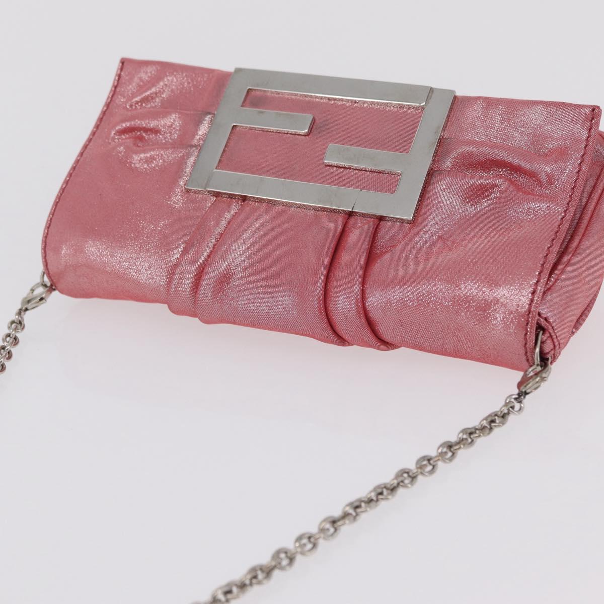 FENDI Mia Pochette Chain Shoulder Bag Leather Pink Silver 8BP046 Auth 204918M