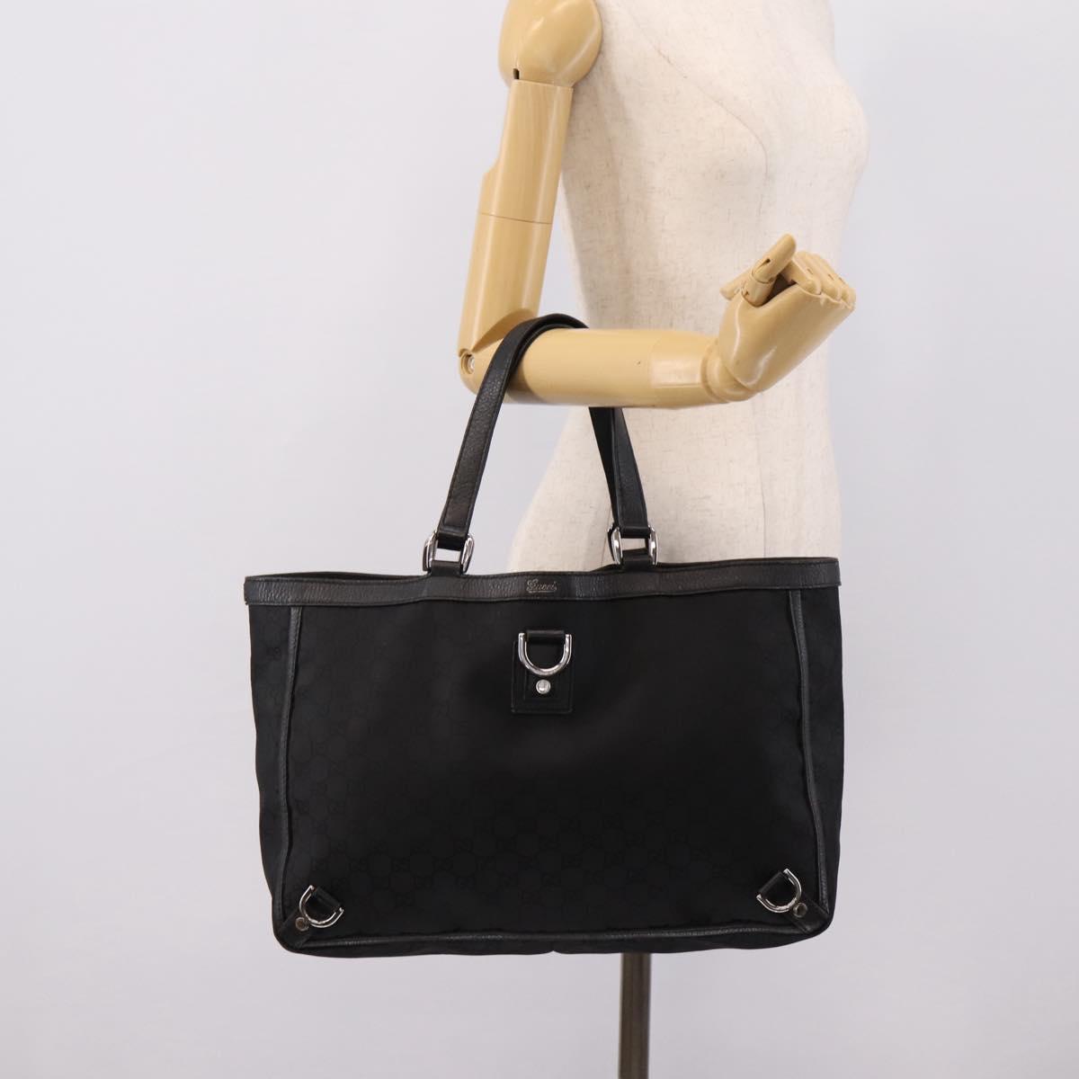 GUCCI GG Canvas Abbey Tote Bag Black Silver 293580 Auth 204921