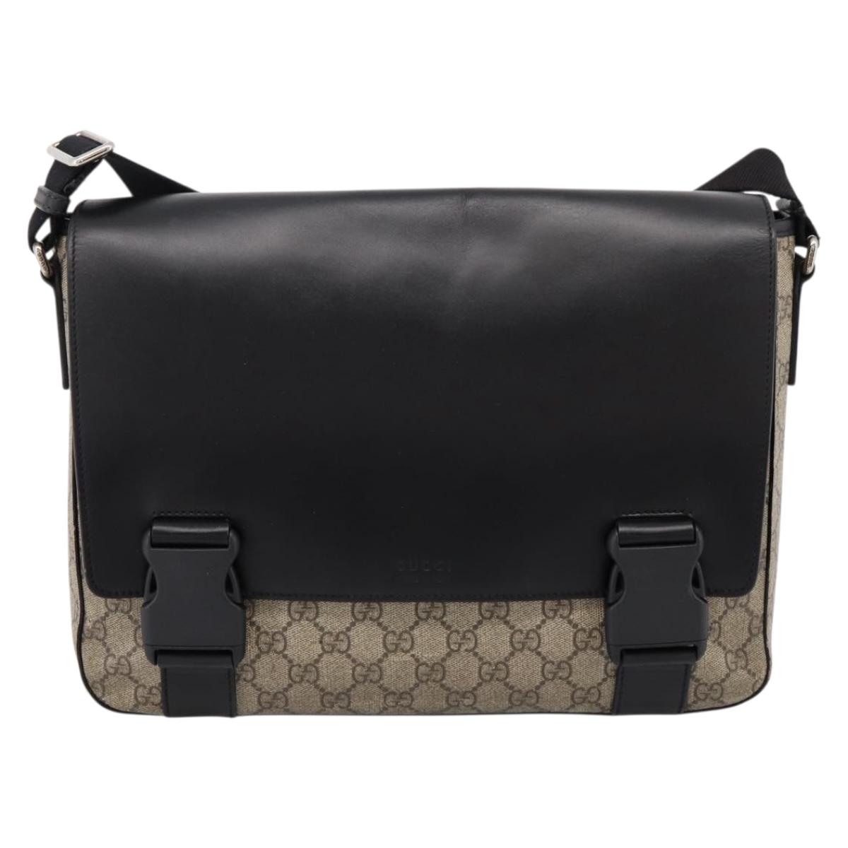 GUCCI GG Supreme Shoulder Bag PVC Beige Silver 406367 Auth 204922