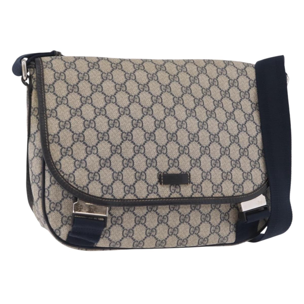 GUCCI GG Supreme Shoulder Bag PVC Navy Silver 201732 Auth 204923A