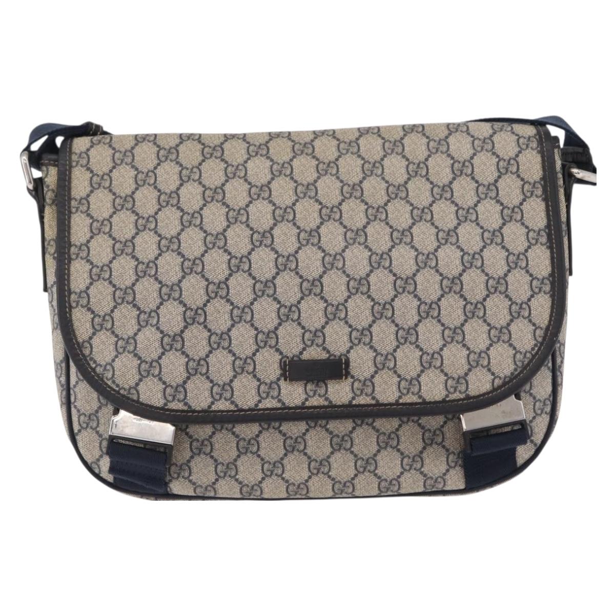 GUCCI GG Supreme Shoulder Bag PVC Navy Silver 201732 Auth 204923A