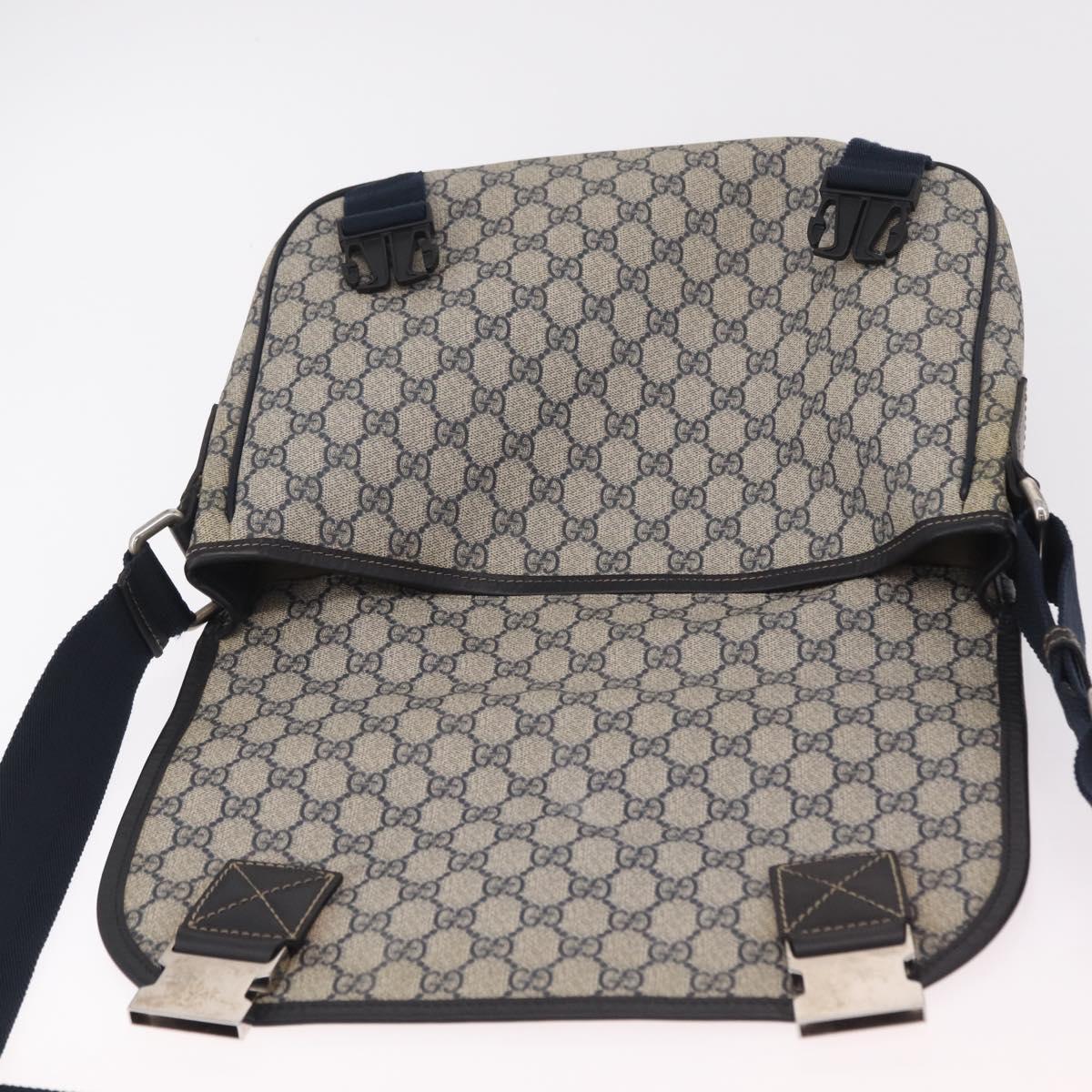 GUCCI GG Supreme Shoulder Bag PVC Navy Silver 201732 Auth 204923A