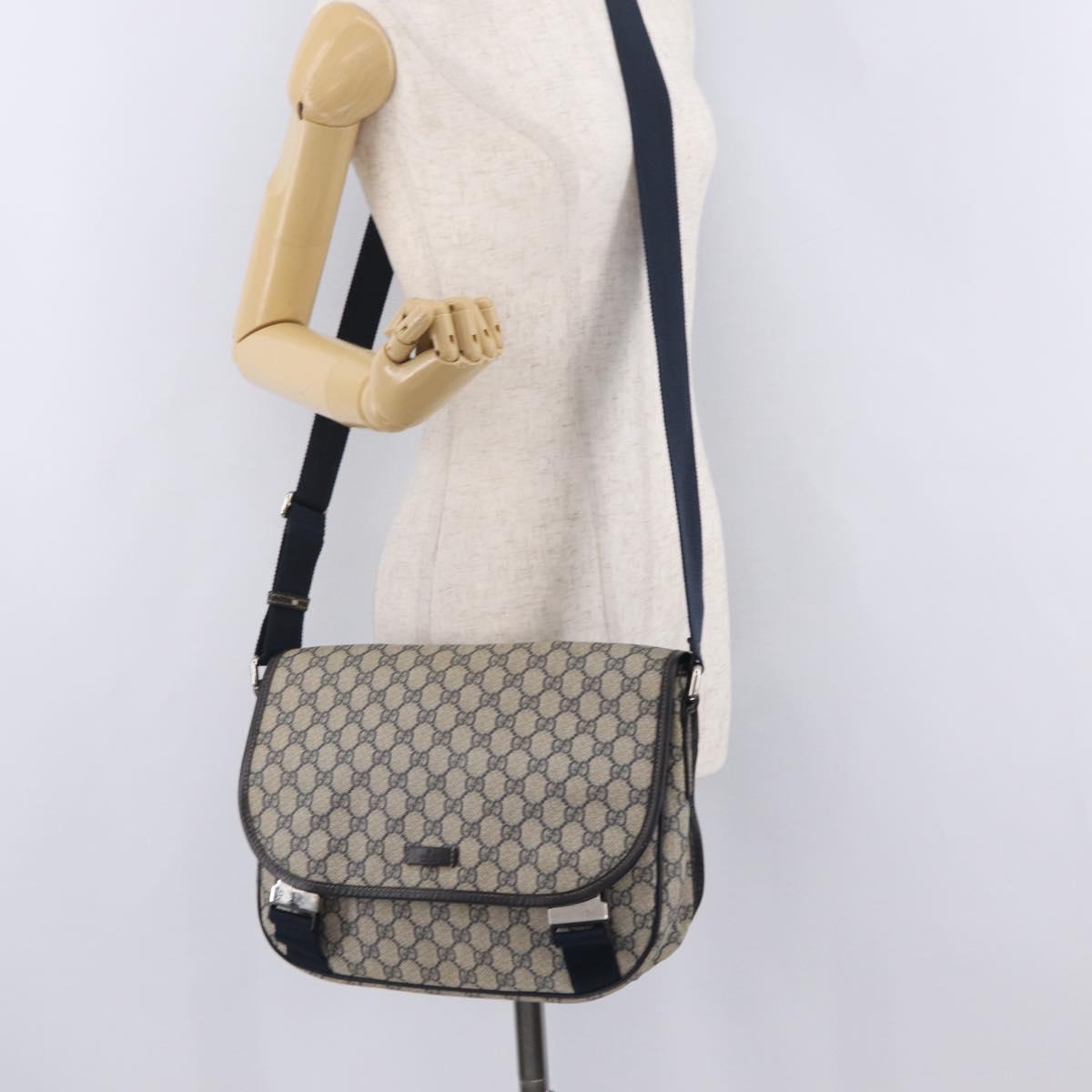 GUCCI GG Supreme Shoulder Bag PVC Navy Silver 201732 Auth 204923A