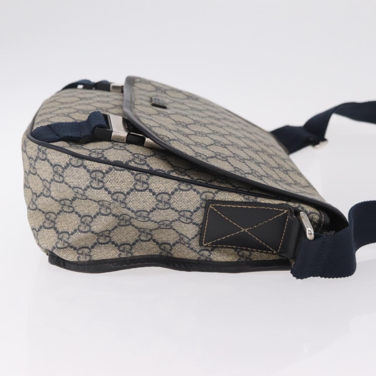 GUCCI GG Supreme Shoulder Bag PVC Navy Silver 201732 Auth 204923A
