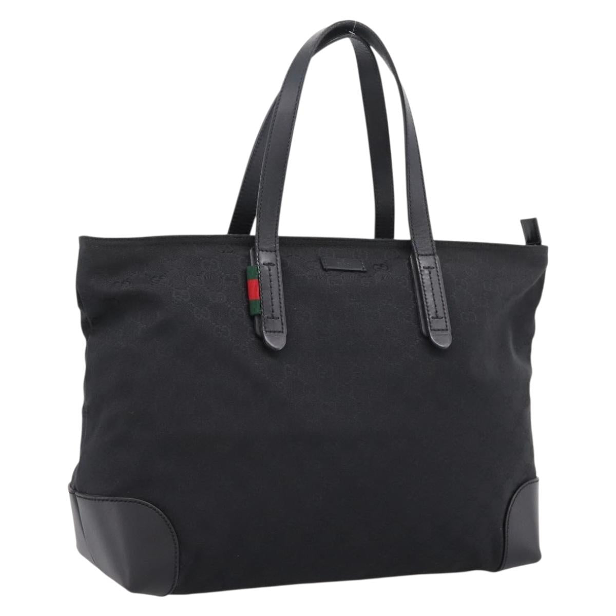 GUCCI GG Canvas Web Sherry Line Tote Bag Black Silver 308928 Auth 204924