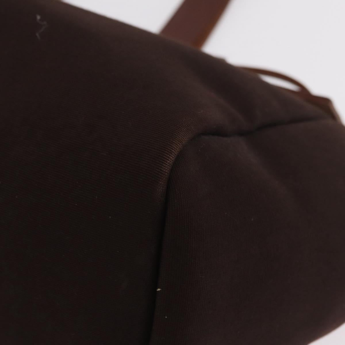 HERMES Herbag Cabas Hand Bag Canvas Leather Brown Gold Auth 204927
