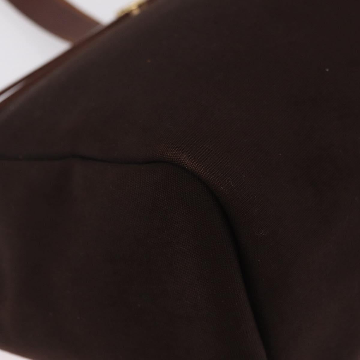 HERMES Herbag Cabas Hand Bag Canvas Leather Brown Gold Auth 204927