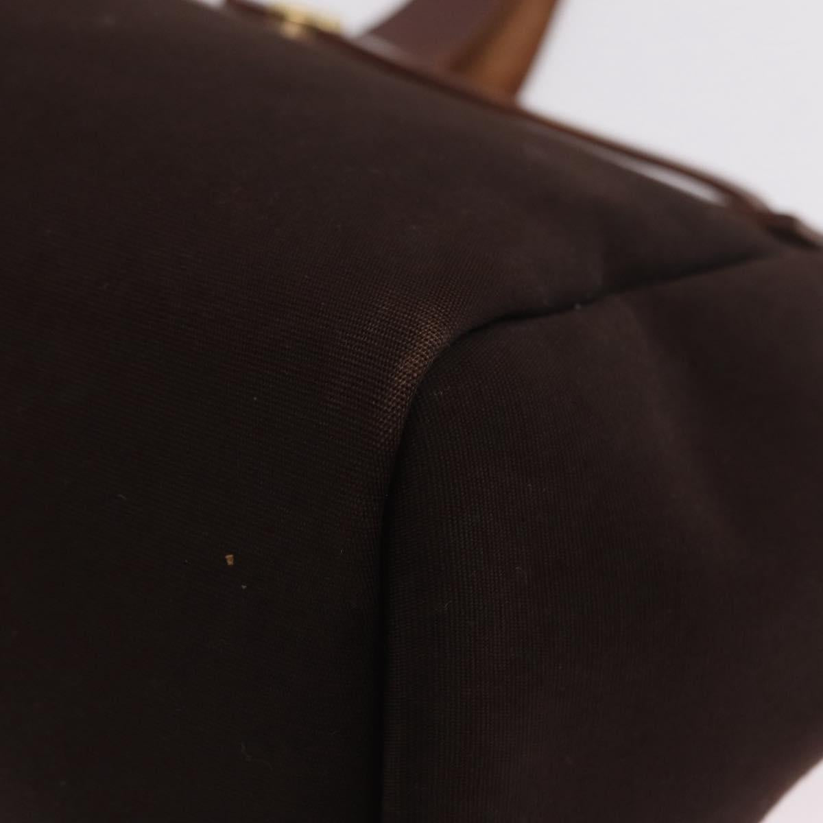 HERMES Herbag Cabas Hand Bag Canvas Leather Brown Gold Auth 204927