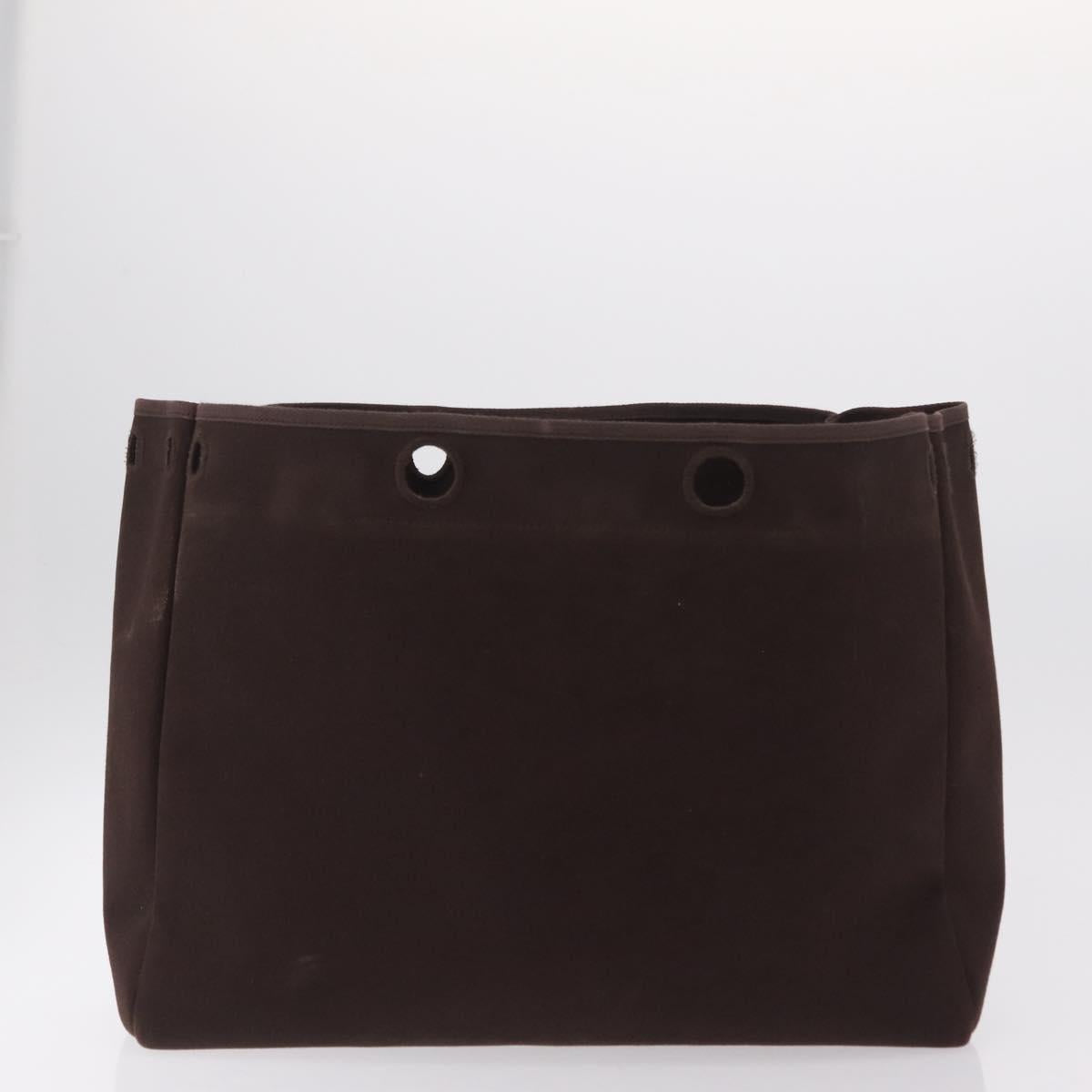 HERMES Herbag Cabas Hand Bag Canvas Leather Brown Gold Auth 204927
