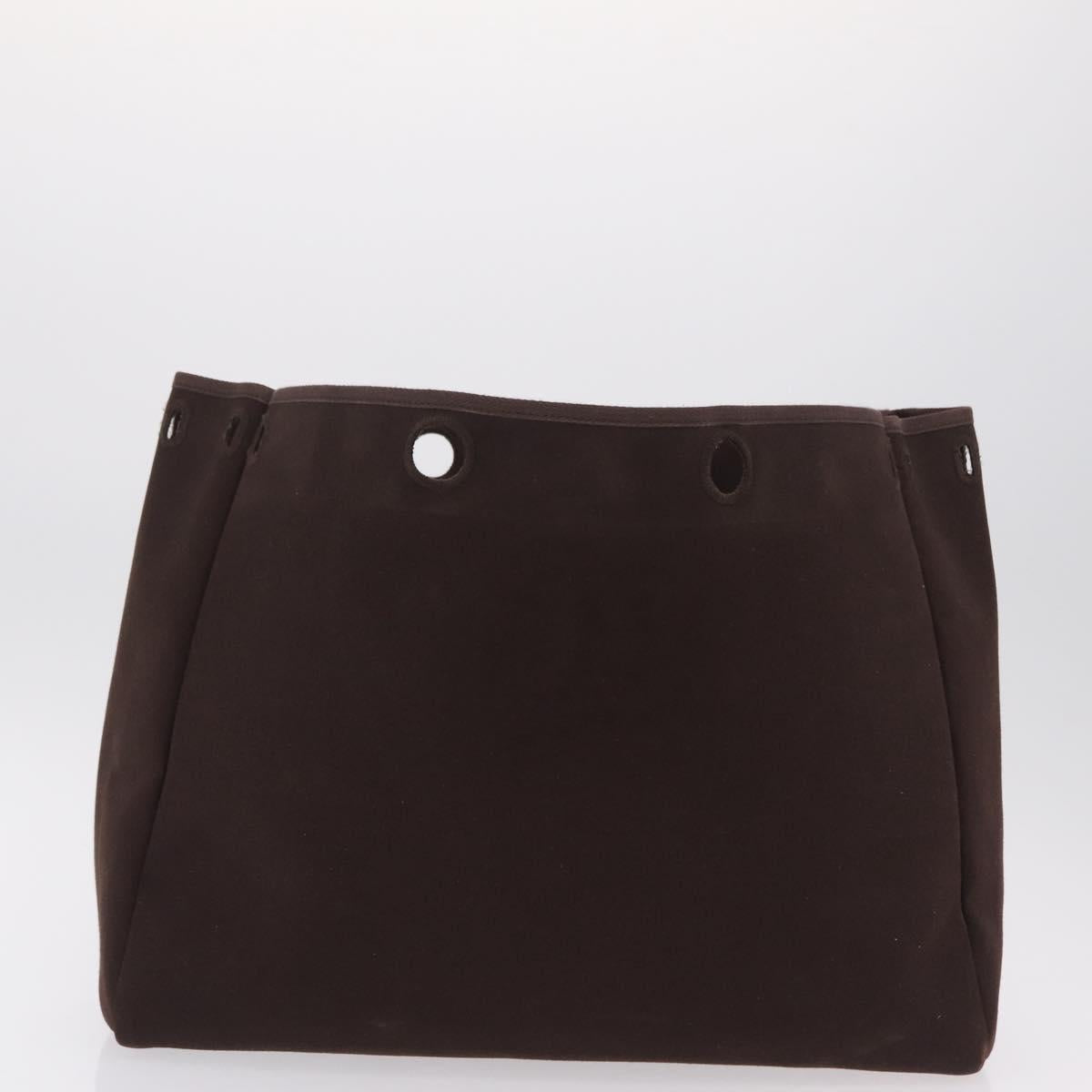 HERMES Herbag Cabas Hand Bag Canvas Leather Brown Gold Auth 204927