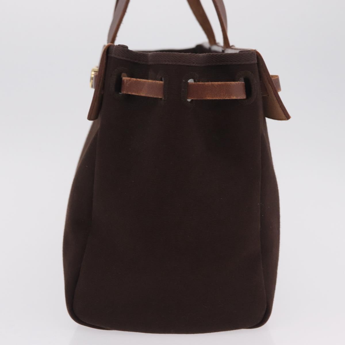 HERMES Herbag Cabas Hand Bag Canvas Leather Brown Gold Auth 204927