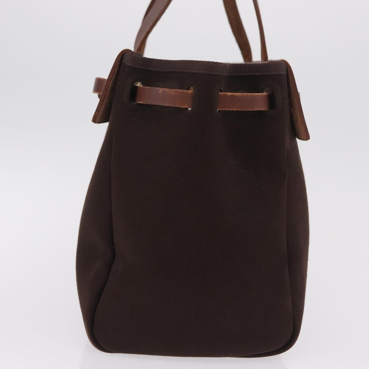 HERMES Herbag Cabas Hand Bag Canvas Leather Brown Gold Auth 204927