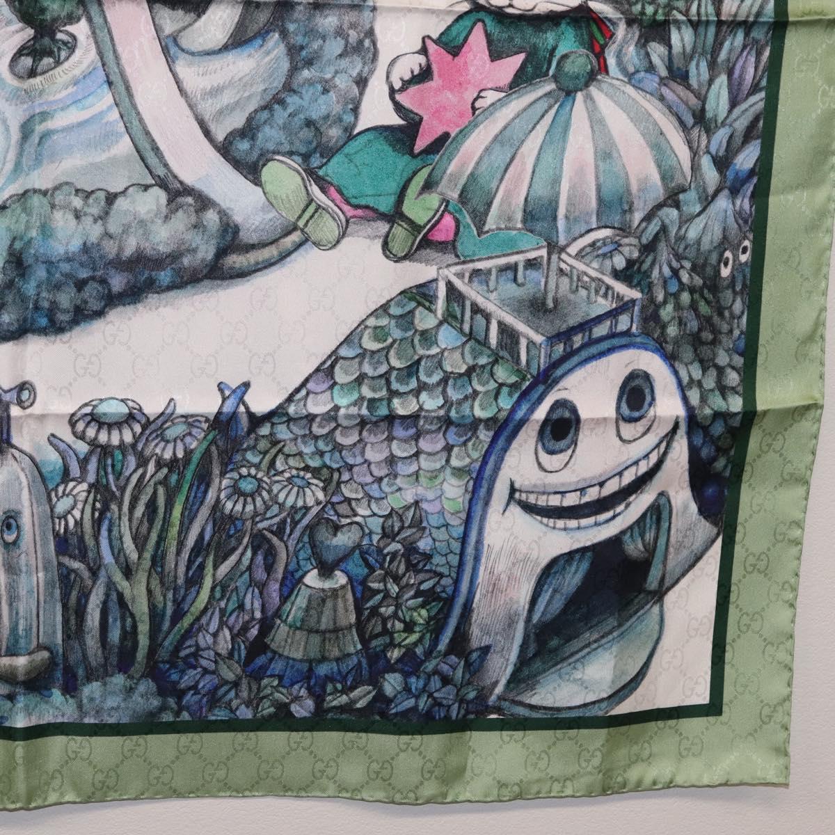 GUCCI Yuko Higuchi GG Scarf Silk Green White 863477 Auth 204930M