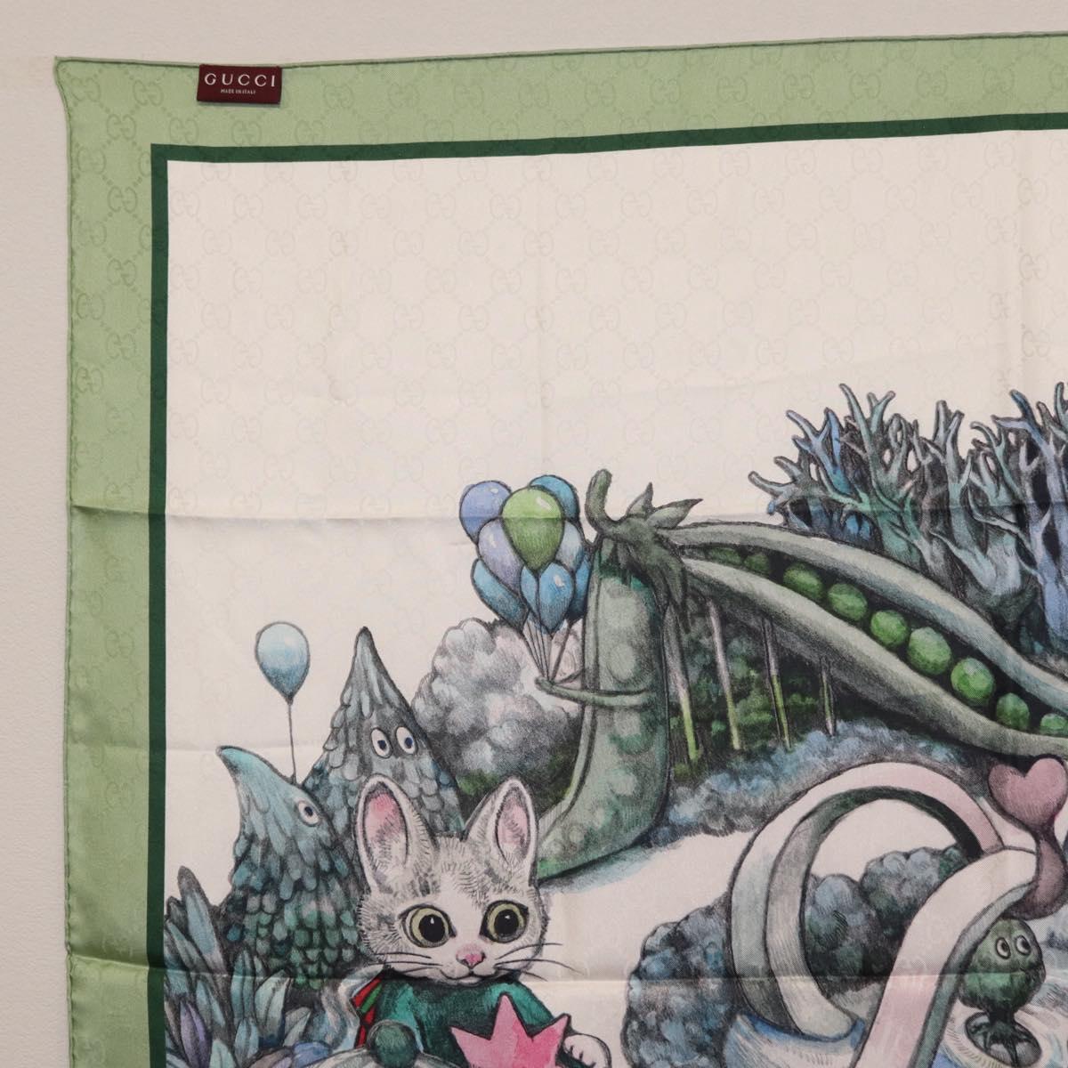 GUCCI Yuko Higuchi GG Scarf Silk Green White 863477 Auth 204930M