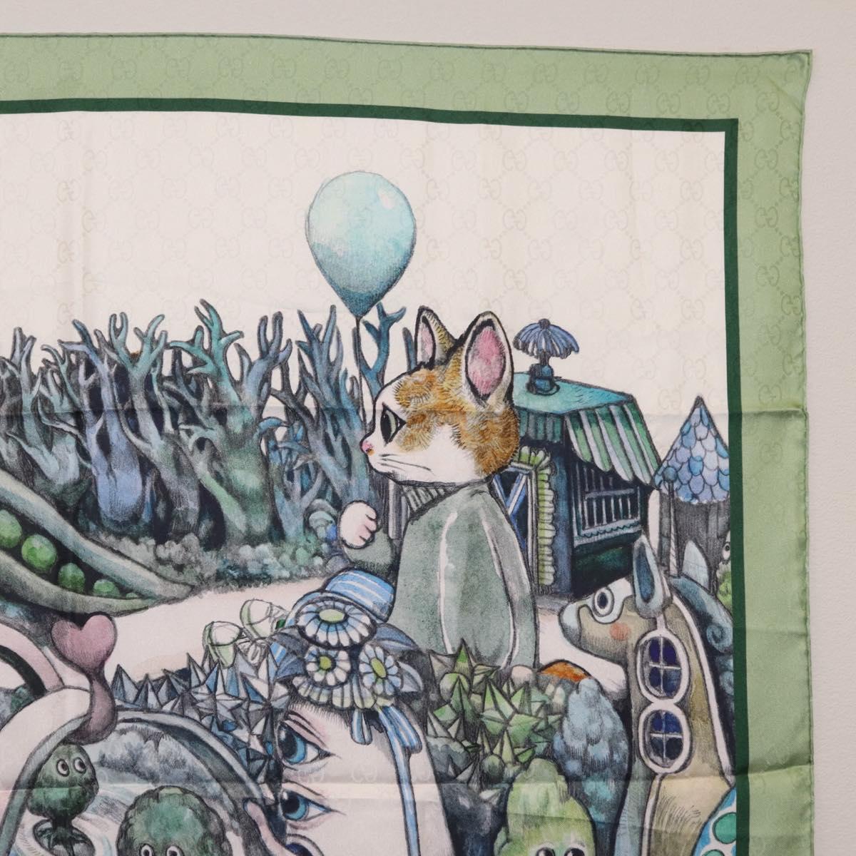 GUCCI Yuko Higuchi GG Scarf Silk Green White 863477 Auth 204930M