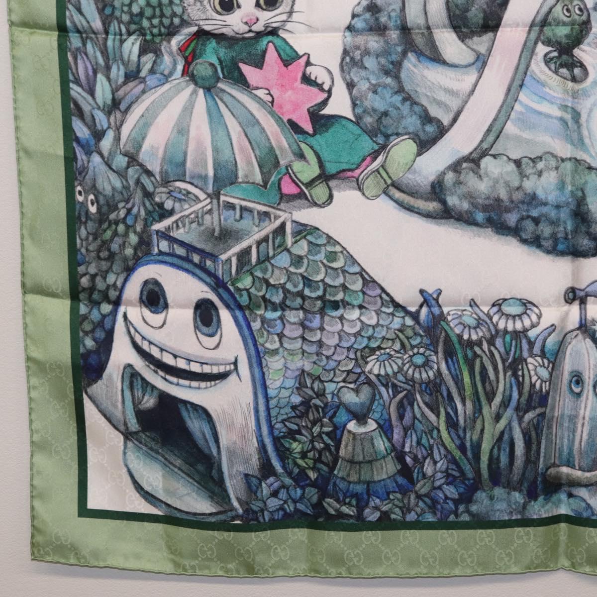 GUCCI Yuko Higuchi GG Scarf Silk Green White 863477 Auth 204930M